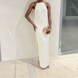 Fashion Nova Cream Backless Maxi Dress